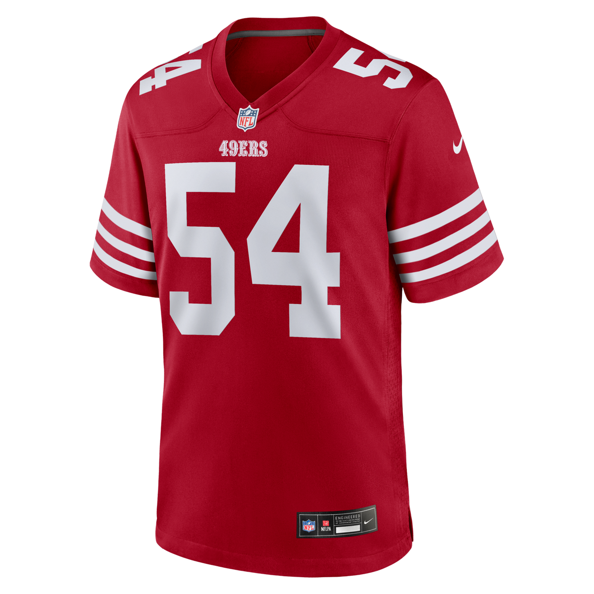 San Francisco 49ers Fred Warner Scarlet Team Game Player Jersey product image 3, provided for visual reference and product