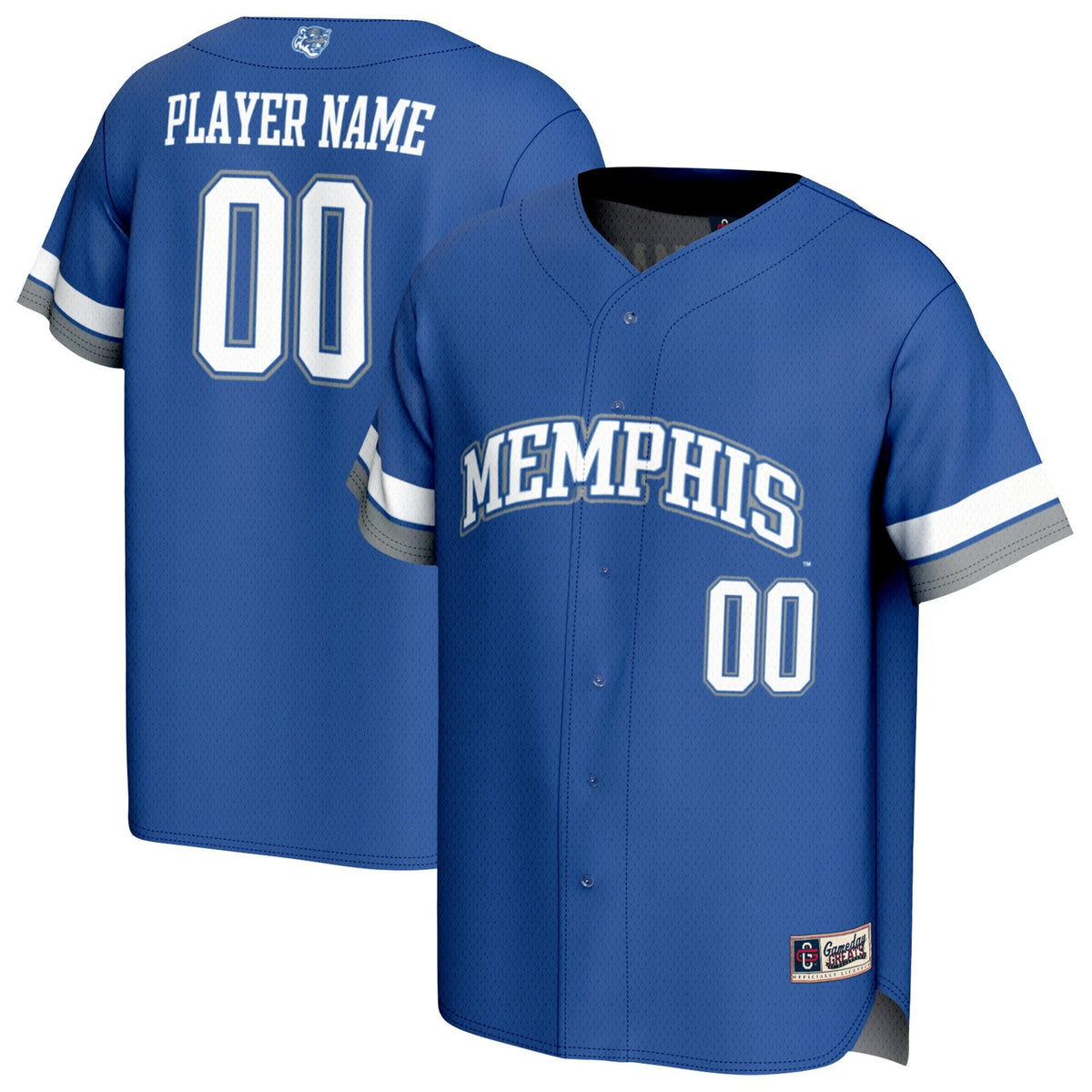 Memphis Tigers Lightweight Collegiate Baseball NIL Pick-A-Player Fashion Jersey - Royal product image 2, provided for visual