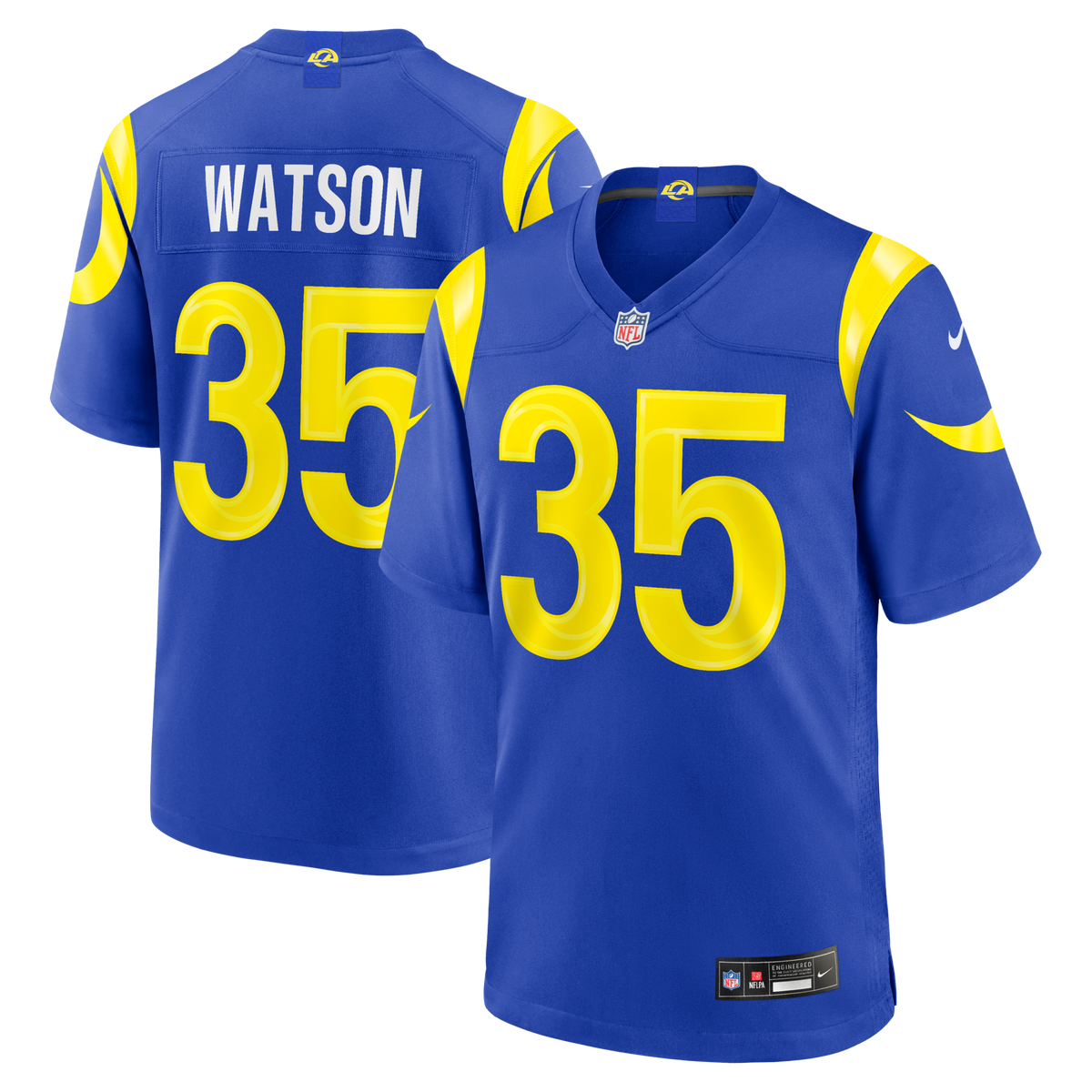 Los Angeles Rams Jaylen Watson Royal Team Game Jersey product image 1, provided for visual reference and product detail