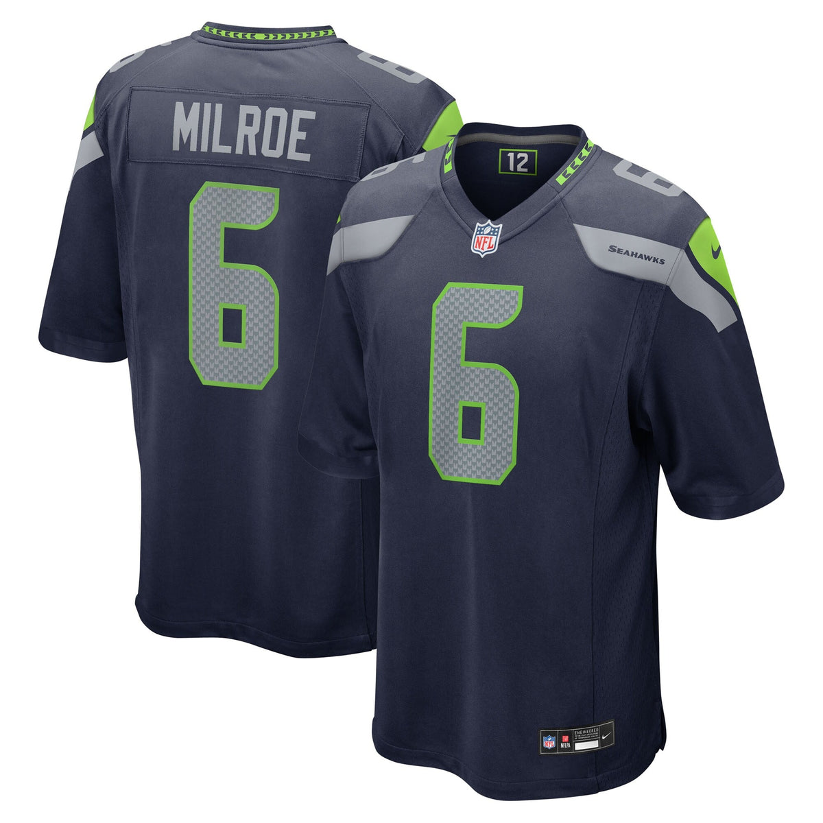 Seattle Seahawks Jalen Milroe College Navy 2025 NFL Draft Game Jersey product image 2, provided for visual reference and