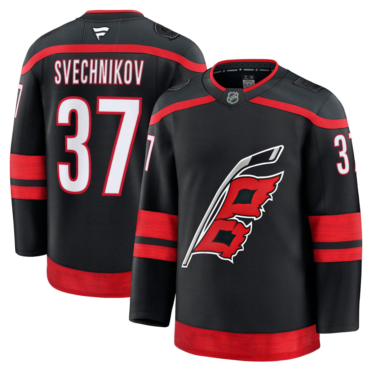 Carolina Hurricanes Andrei Svechnikov Black Home Premium Jersey product image 2, provided for visual reference and product