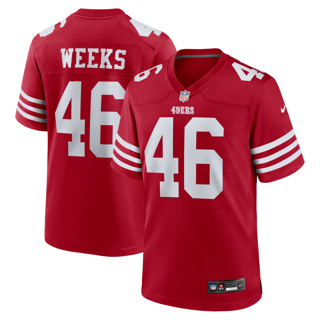San Francisco 49ers Jon Weeks Scarlet Team Game Jersey product image 1, provided for visual reference and product detail