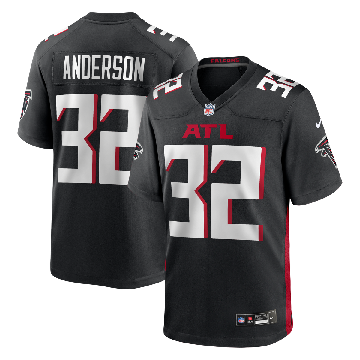 Atlanta Falcons Jamal Anderson Black Game Retired Player Jersey product image 1, provided for visual reference and product