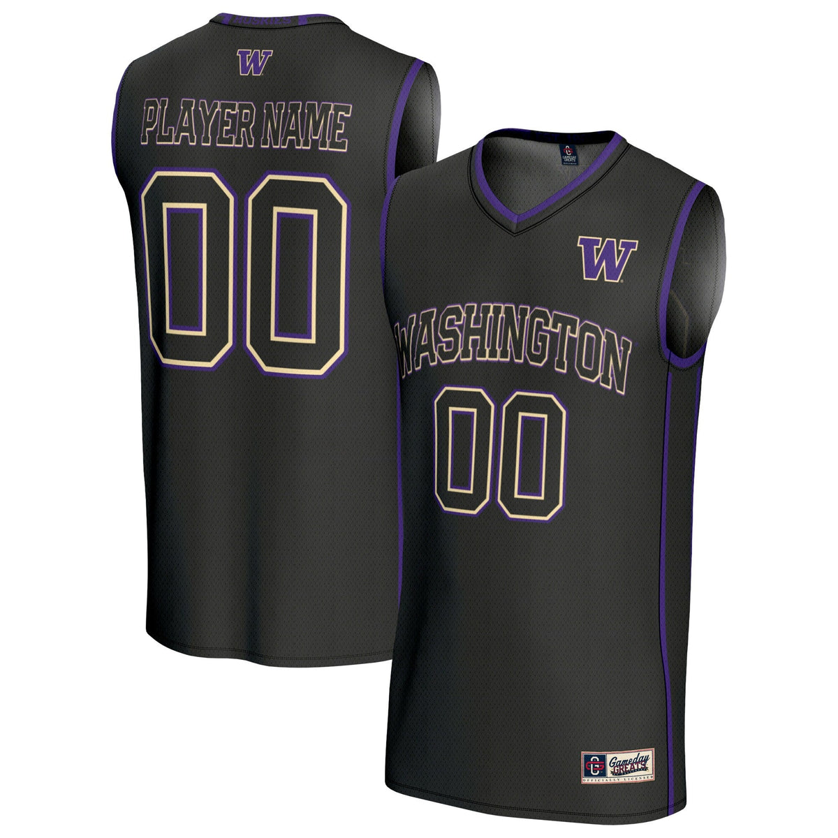 Washington Huskies Lightweight Collegiate Basketball NIL Pick-A-Player Fashion Jersey - Black product image 2, provided for
