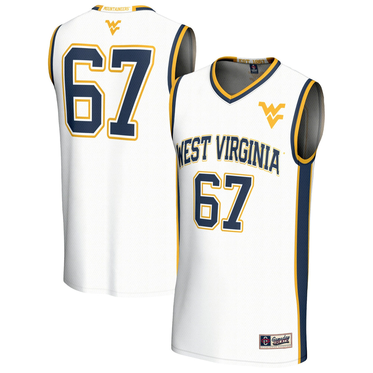 West Virginia Mountaineers Lightweight Collegiate Basketball Fashion Jersey - White product image 1, provided for visual