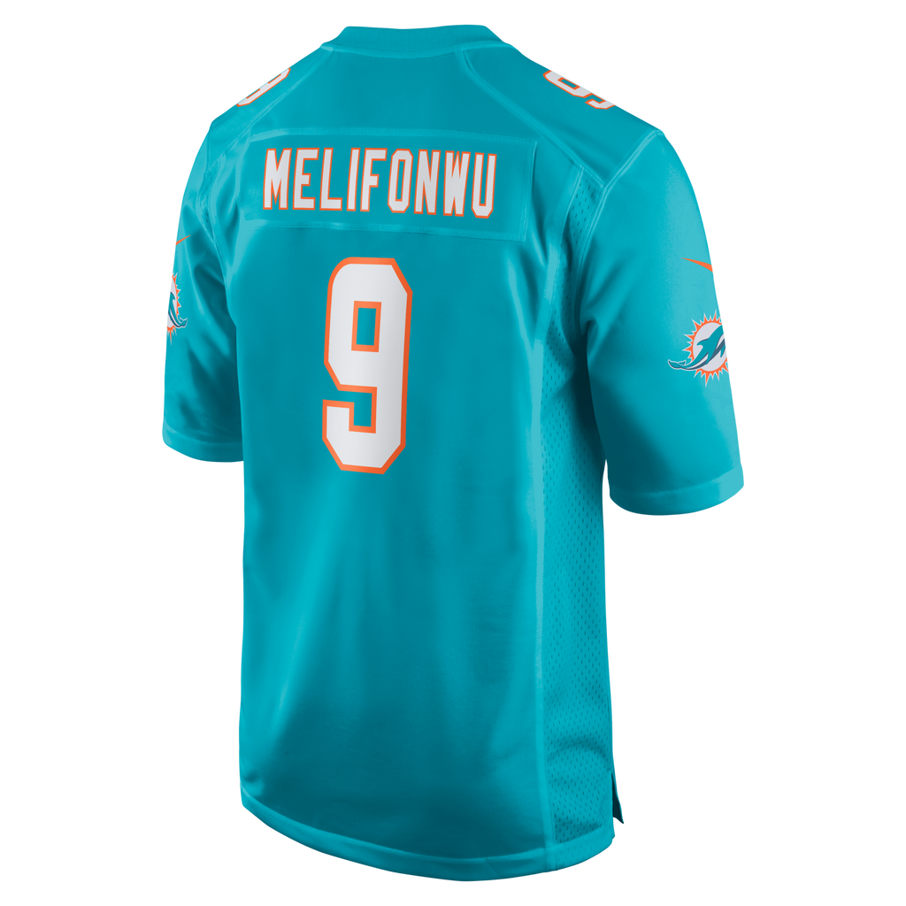 Miami Dolphins Ifeatu Melifonwu Aqua Team Game Jersey product image 3, provided for visual reference and product detail