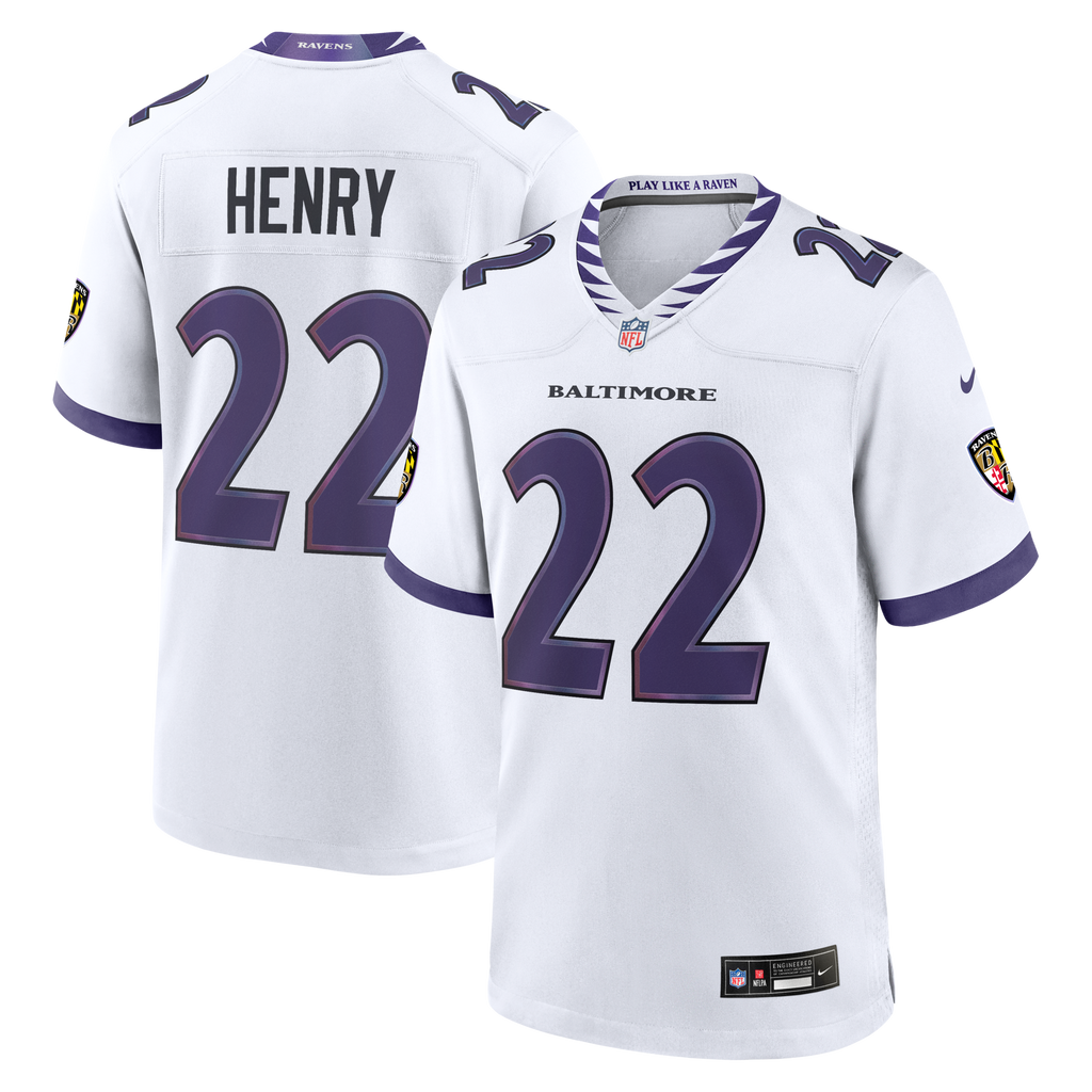 Baltimore Ravens Derrick Henry White Game Jersey product image 2, provided for visual reference and product detail review