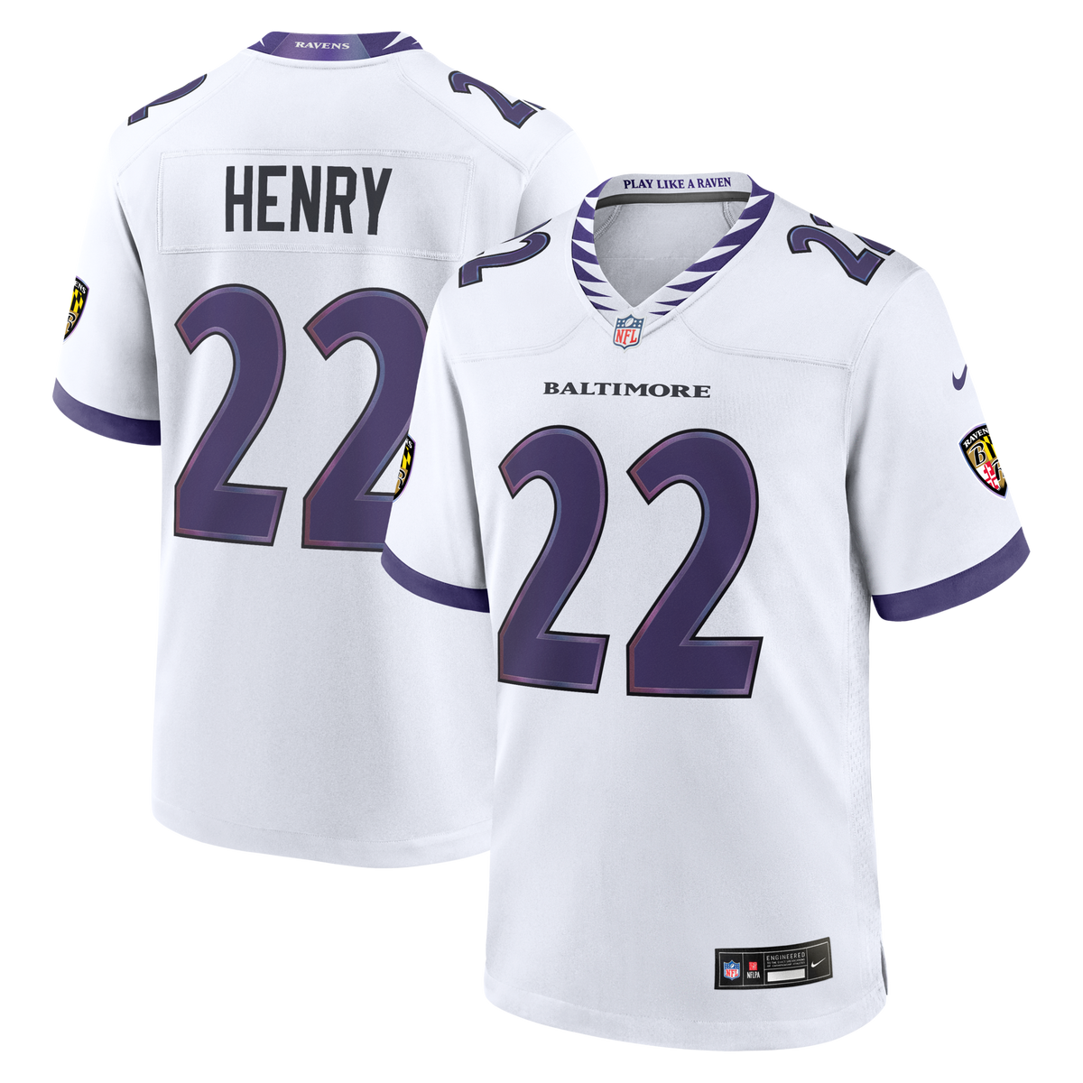 Baltimore Ravens Derrick Henry White Game Jersey product image 2, provided for visual reference and product detail review