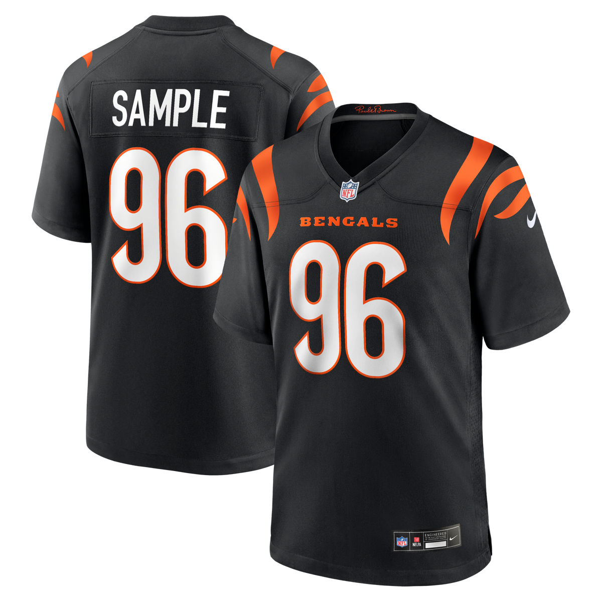 Cincinnati Bengals Cam Sample Black Game Jersey product image 1, provided for visual reference and product detail review