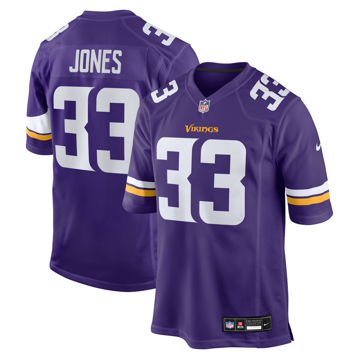 Minnesota Vikings Aaron Jones Purple Game Player Jersey product image 1, provided for visual reference and product detail