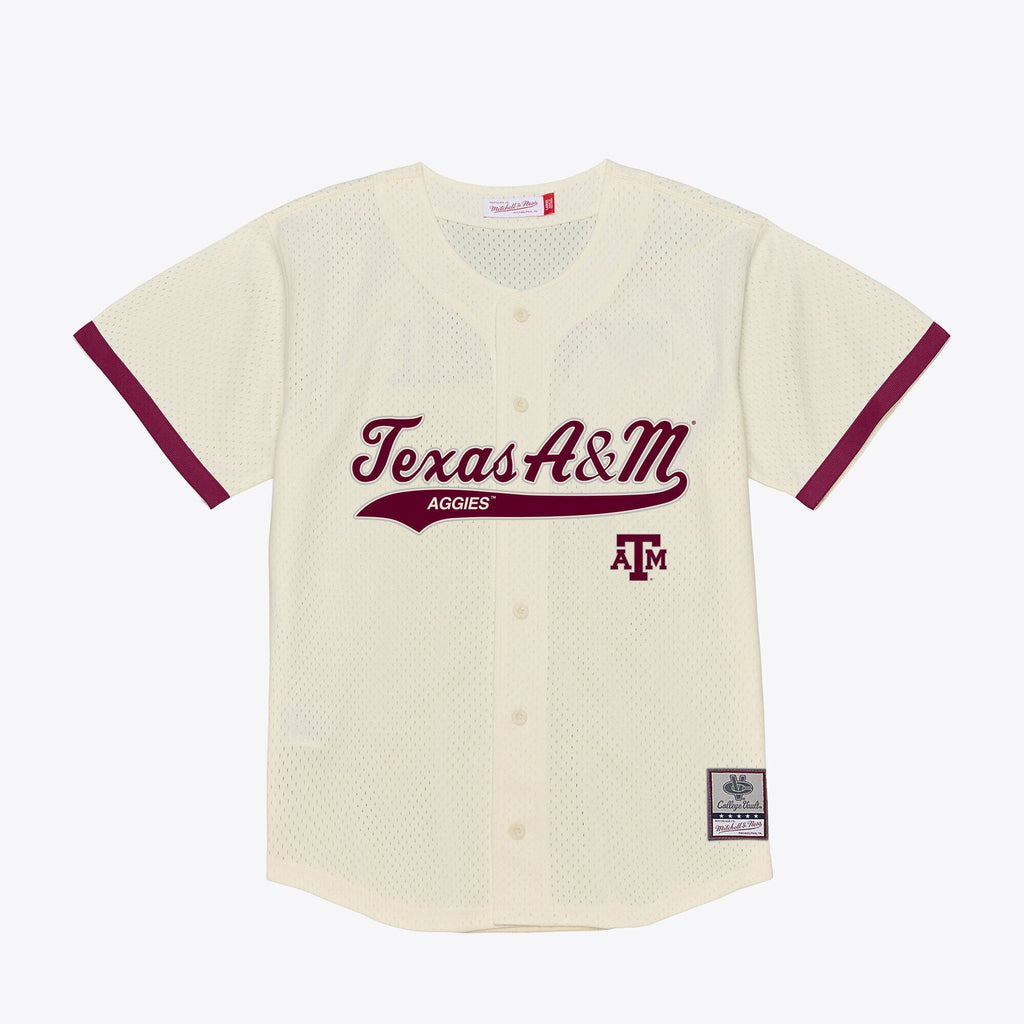 Texas A&M Aggies Mesh Button-Up Batting Practice Baseball Jersey - Cream product image 1, provided for visual reference and