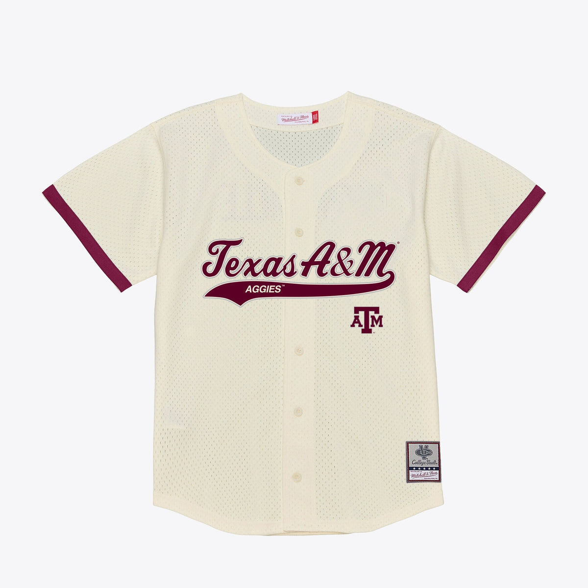 Texas A&M Aggies Mesh Button-Up Batting Practice Baseball Jersey - Cream product image 1, provided for visual reference and