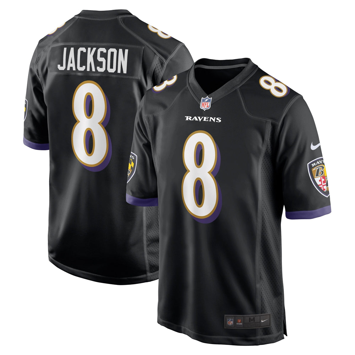 Baltimore Ravens Lamar Jackson Black Alternate Game Jersey product image 2, provided for visual reference and product detail