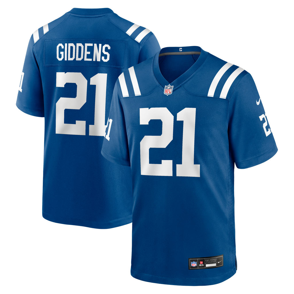 Indianapolis Colts DJ Giddens Royal Team Game Jersey product image 1, provided for visual reference and product detail review