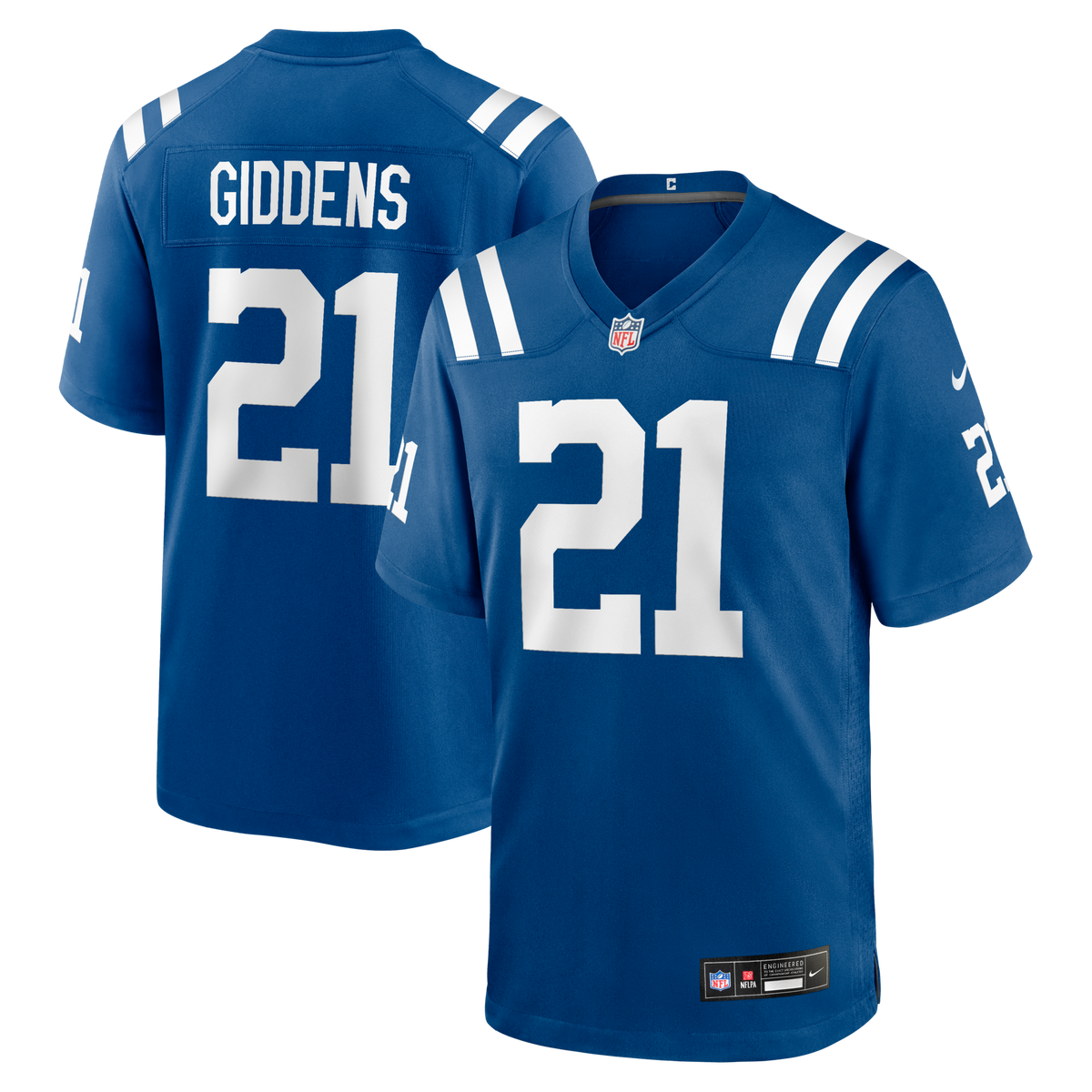Indianapolis Colts DJ Giddens Royal Team Game Jersey product image 1, provided for visual reference and product detail review