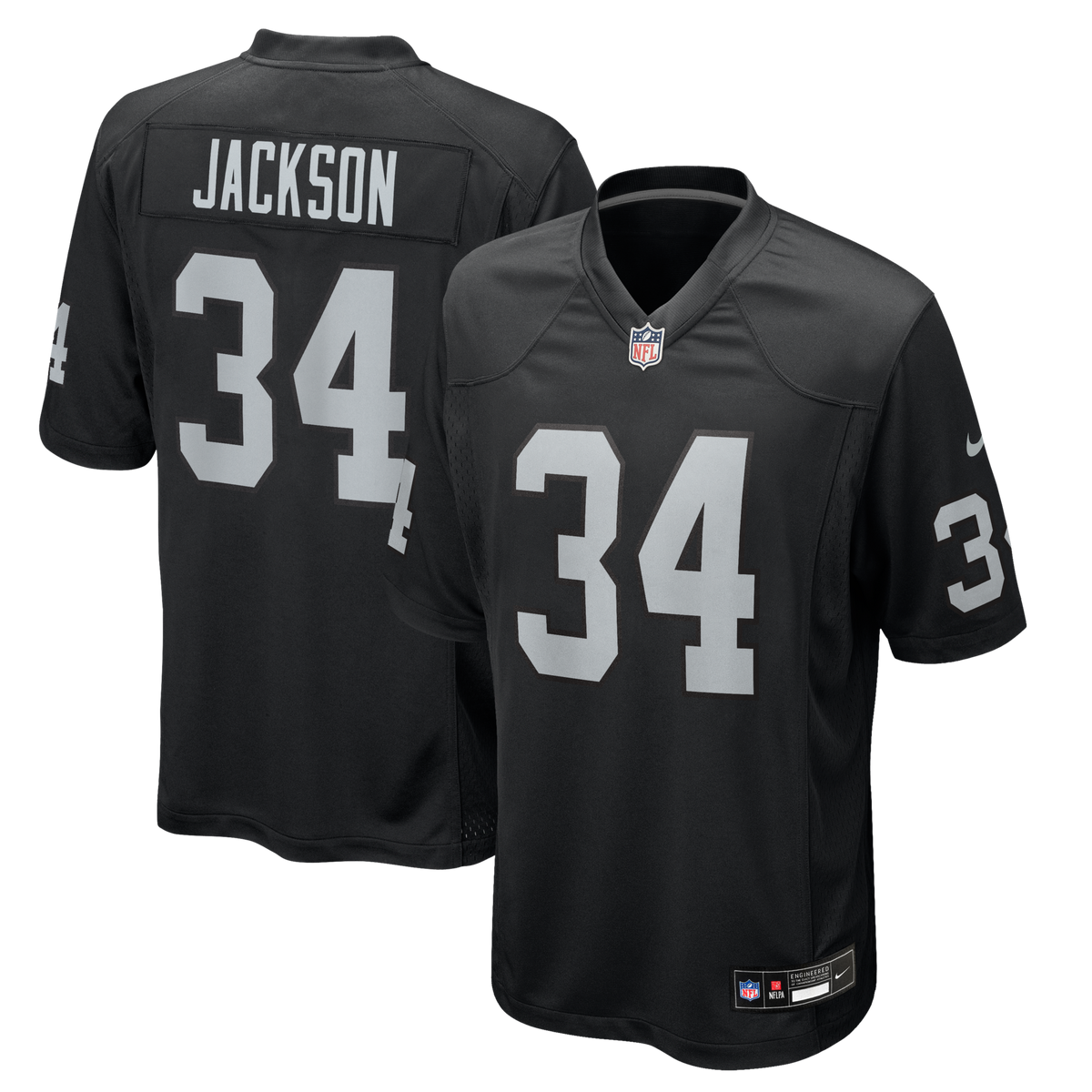 Las Vegas Raiders Bo Jackson Black Game Retired Player Jersey product image 1, provided for visual reference and product