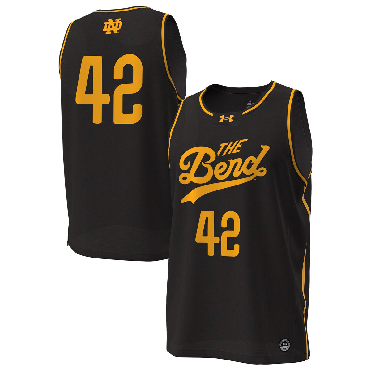#42 Notre Dame Fighting Irish The Bend Replica Basketball Jersey - Black product image 2, provided for visual reference and