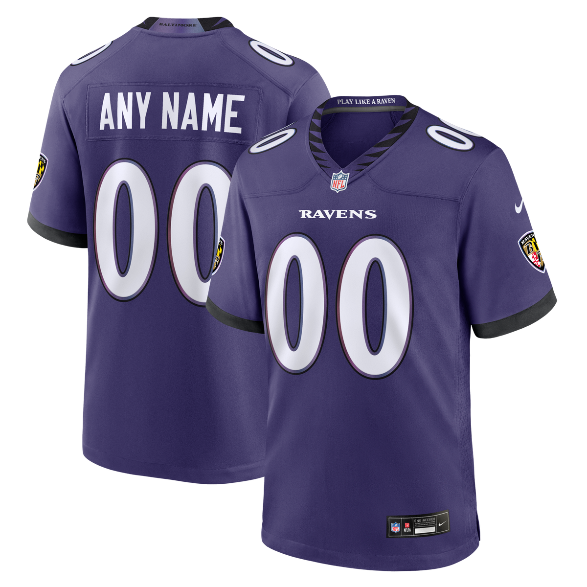 Baltimore Ravens Purple Custom Game Jersey product image 1, provided for visual reference and product detail review