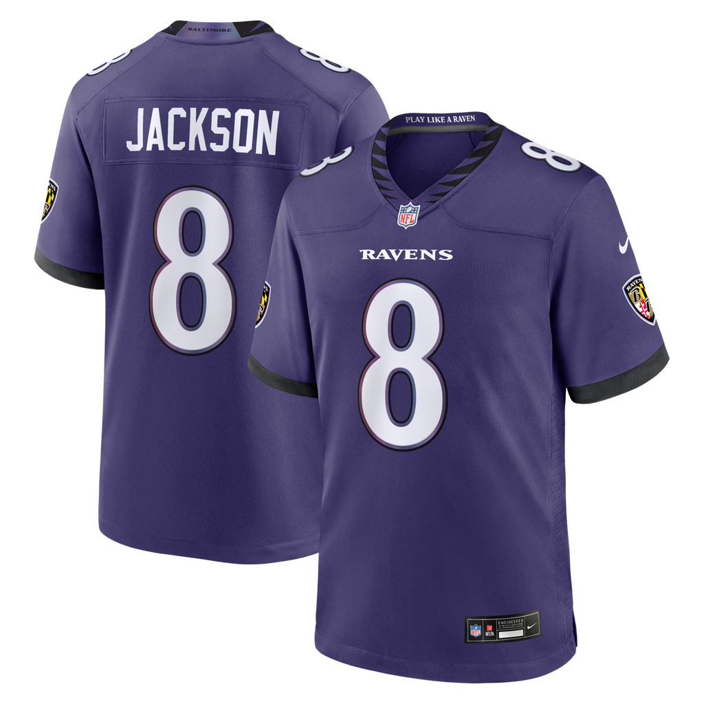 Baltimore Ravens Lamar Jackson Purple Team Game Jersey product image 2, provided for visual reference and product detail