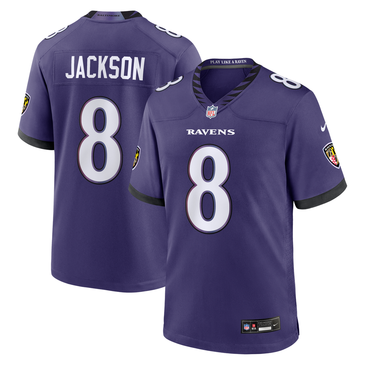 Baltimore Ravens Lamar Jackson Purple Team Game Jersey product image 2, provided for visual reference and product detail