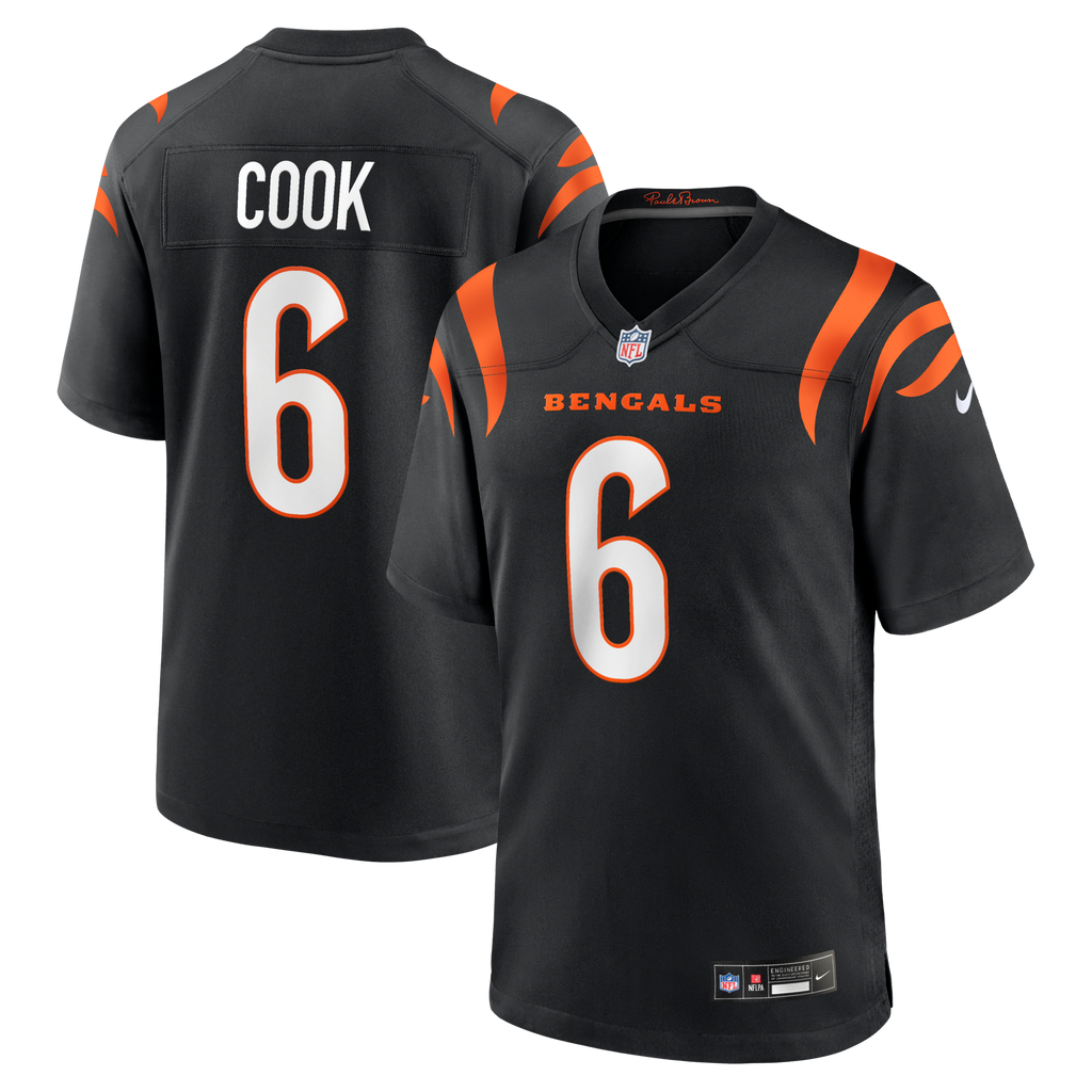 Cincinnati Bengals Bryan Cook Black Team Game Jersey product image 1, provided for visual reference and product detail review