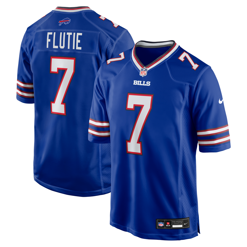 Buffalo Bills Doug Flutie Royal Game Retired Player Jersey product image 1, provided for visual reference and product detail