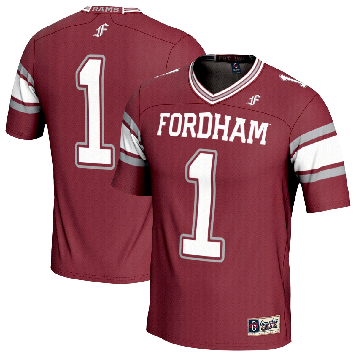 #1 Fordham Rams Lightweight Collegiate Football Fashion Jersey - Maroon product image 2, provided for visual reference and