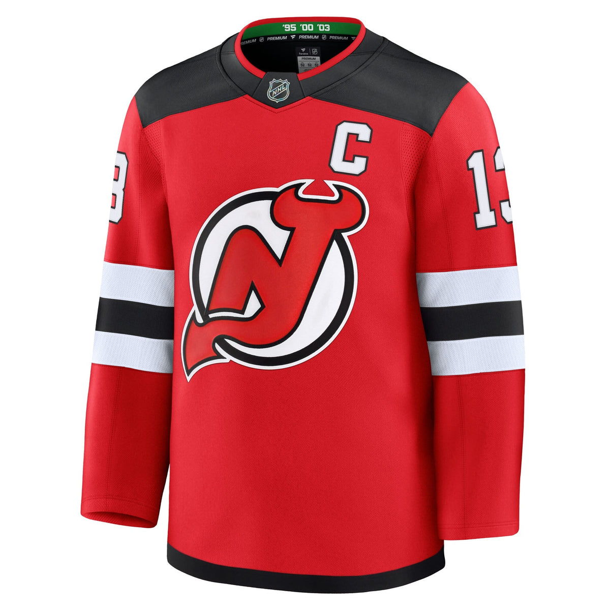 New Jersey Devils Nico Hischier Red Home Premium Jersey product image 3, provided for visual reference and product detail