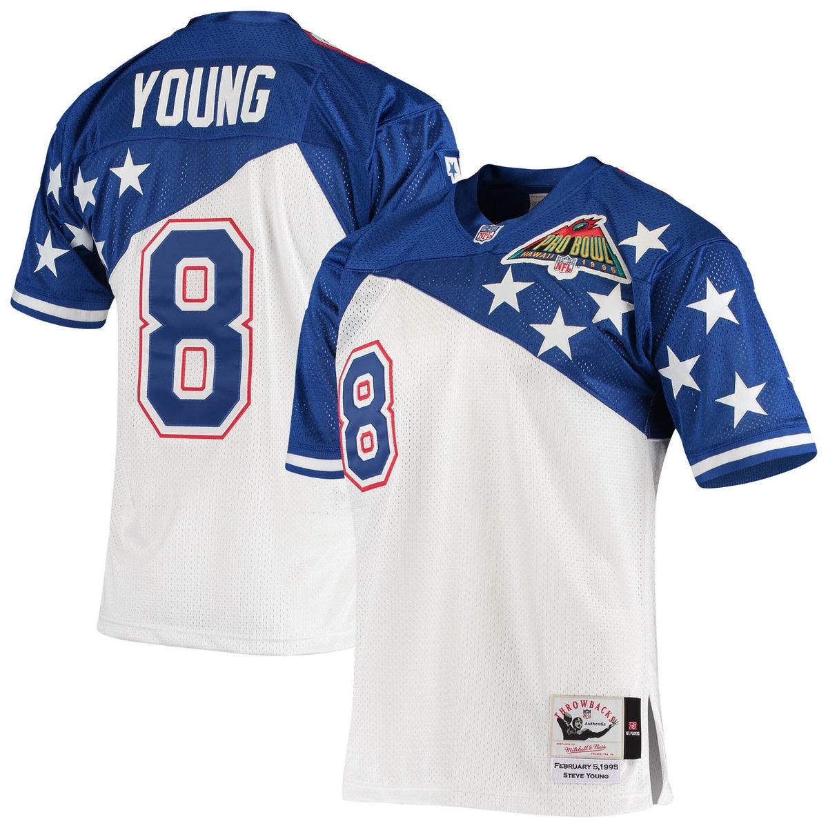 NFC Steve Young White/Blue 1994 Pro Bowl Authentic Jersey product image 2, provided for visual reference and product detail