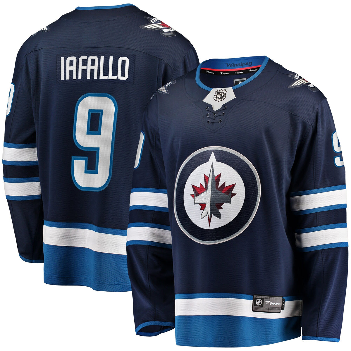 Winnipeg Jets Alex Iafallo Navy Home Premier Breakaway Player Jersey product image 2, provided for visual reference and