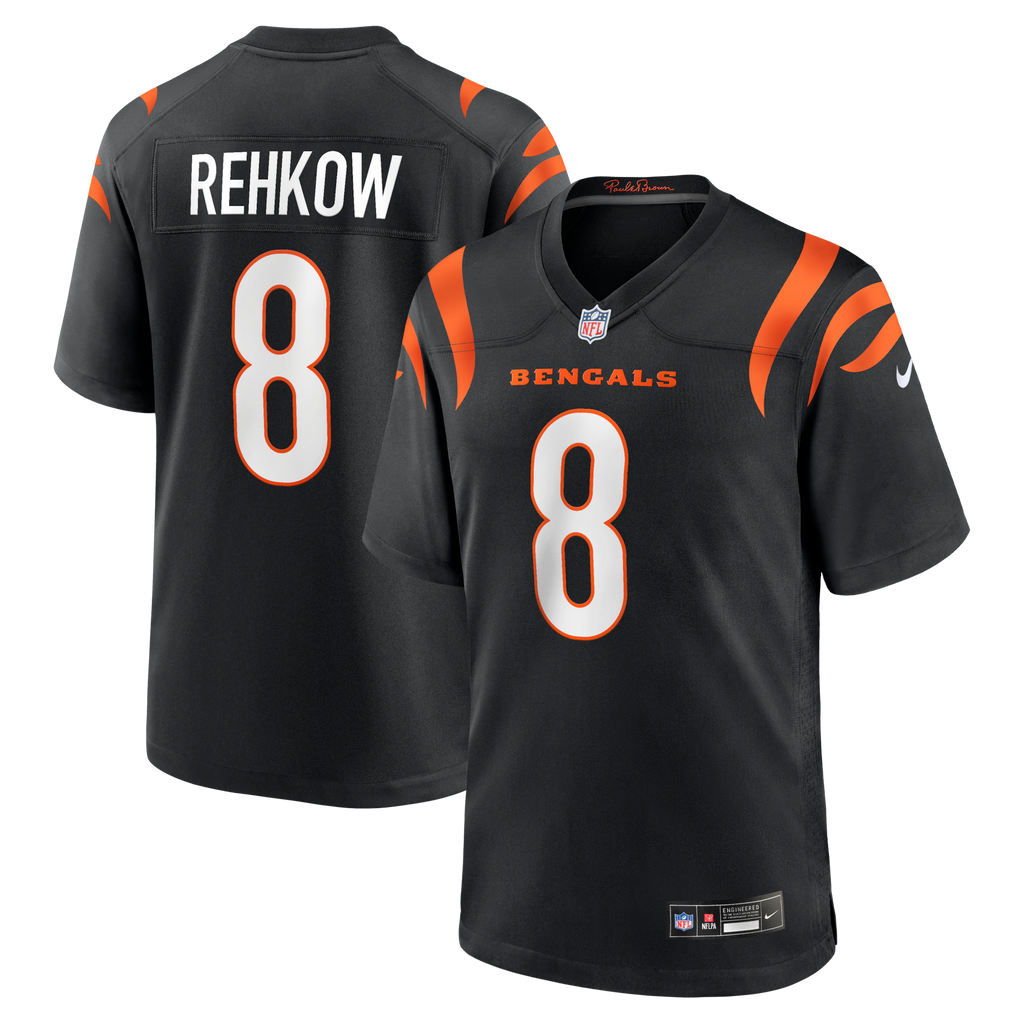Cincinnati Bengals Ryan Rehkow Black Game Jersey product image 1, provided for visual reference and product detail review