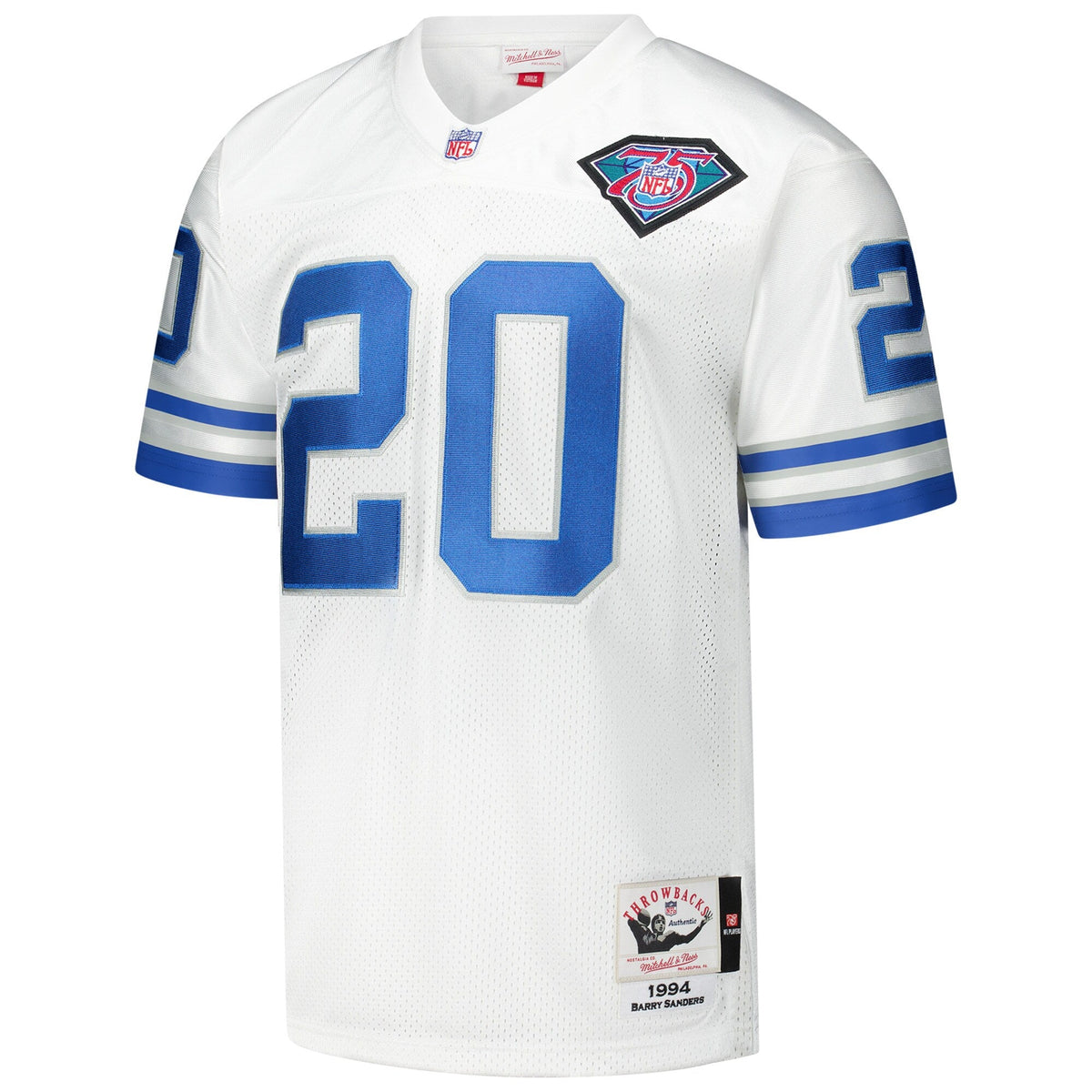 Detroit Lions 1994 Barry Sanders White Authentic Throwback Retired Player Jersey product image 3, provided for visual