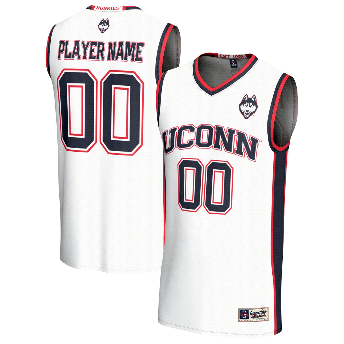 UConn Huskies Lightweight Collegiate Basketball NIL Pick-A-Player Fashion Jersey - White product image 1, provided for