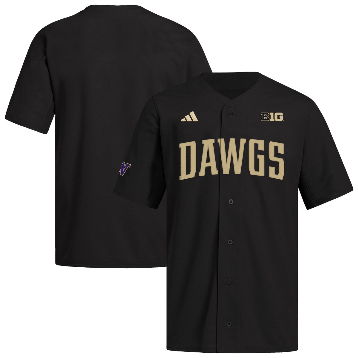 Washington Huskies Replica Baseball Jersey - Black product image 2, provided for visual reference and product detail review