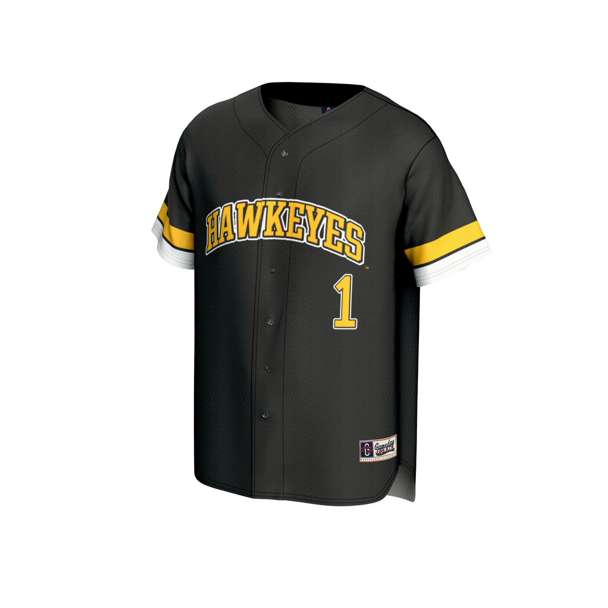 #1 Iowa Hawkeyes Adult Lightweight Collegiate Baseball Fashion Jersey - Black product image 3, provided for visual reference