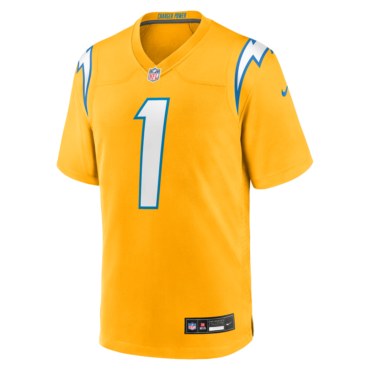 Los Angeles Chargers Quentin Johnston Gold Alternate Charger Power Game Player Jersey product image 2, provided for visual