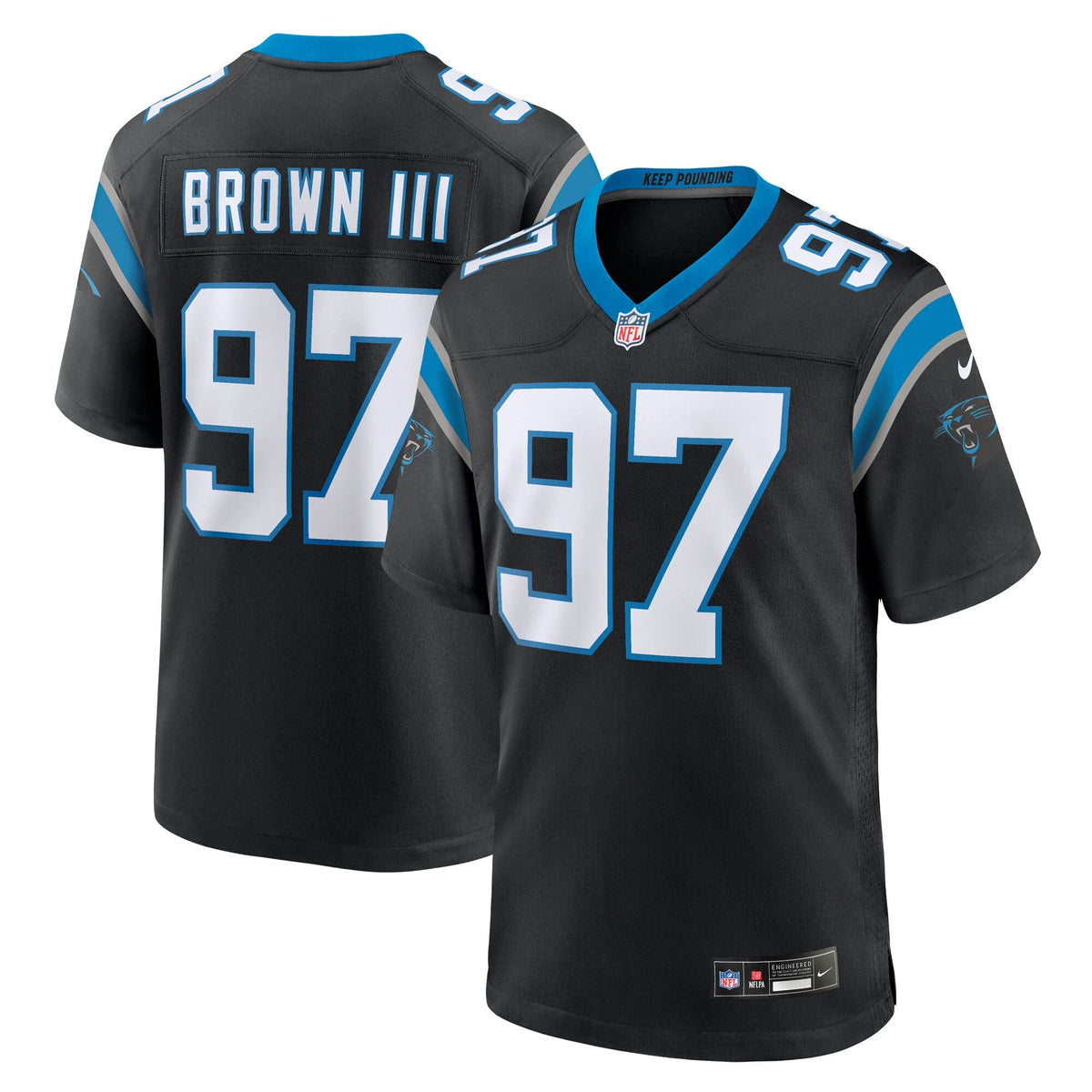 Carolina Panthers Bobby Brown III Black Team Game Jersey product image 1, provided for visual reference and product detail