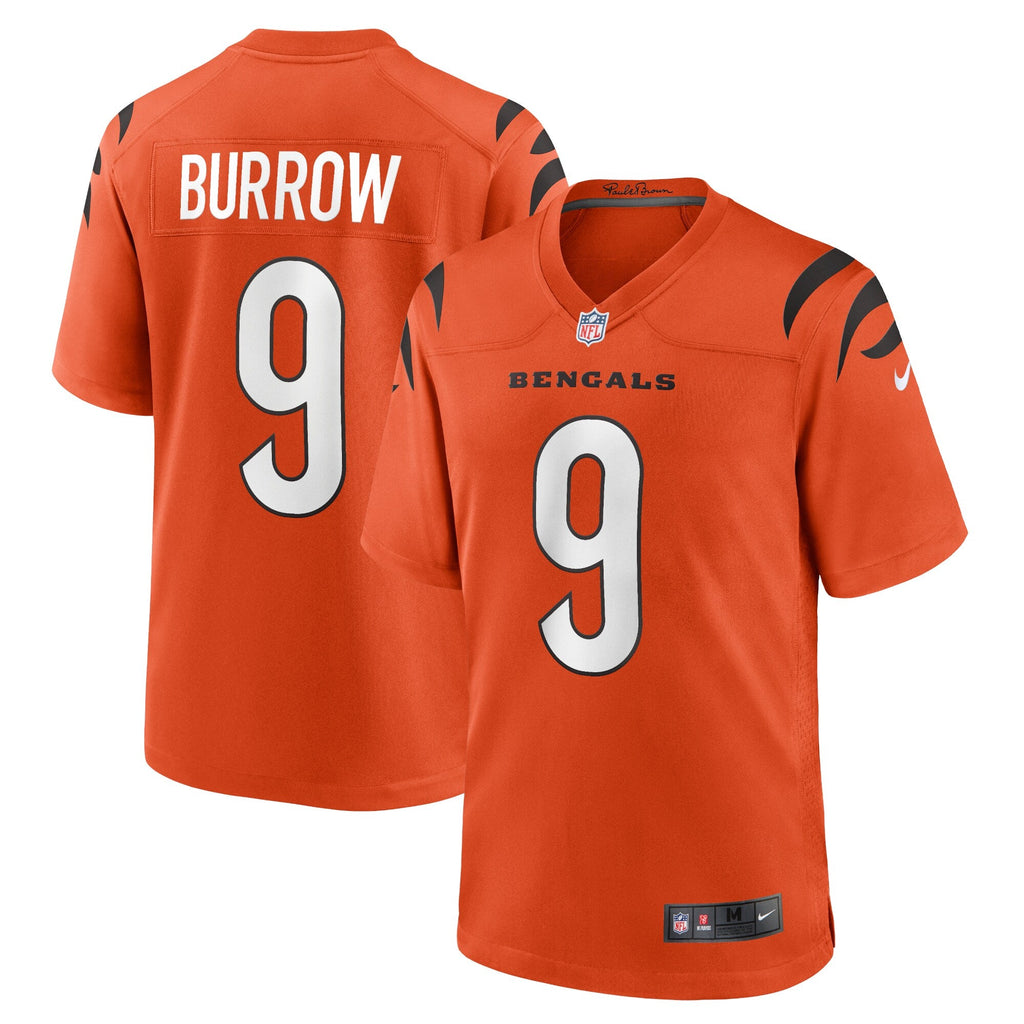 Cincinnati Bengals Joe Burrow Orange Alternate Game Jersey product image 1, provided for visual reference and product detail