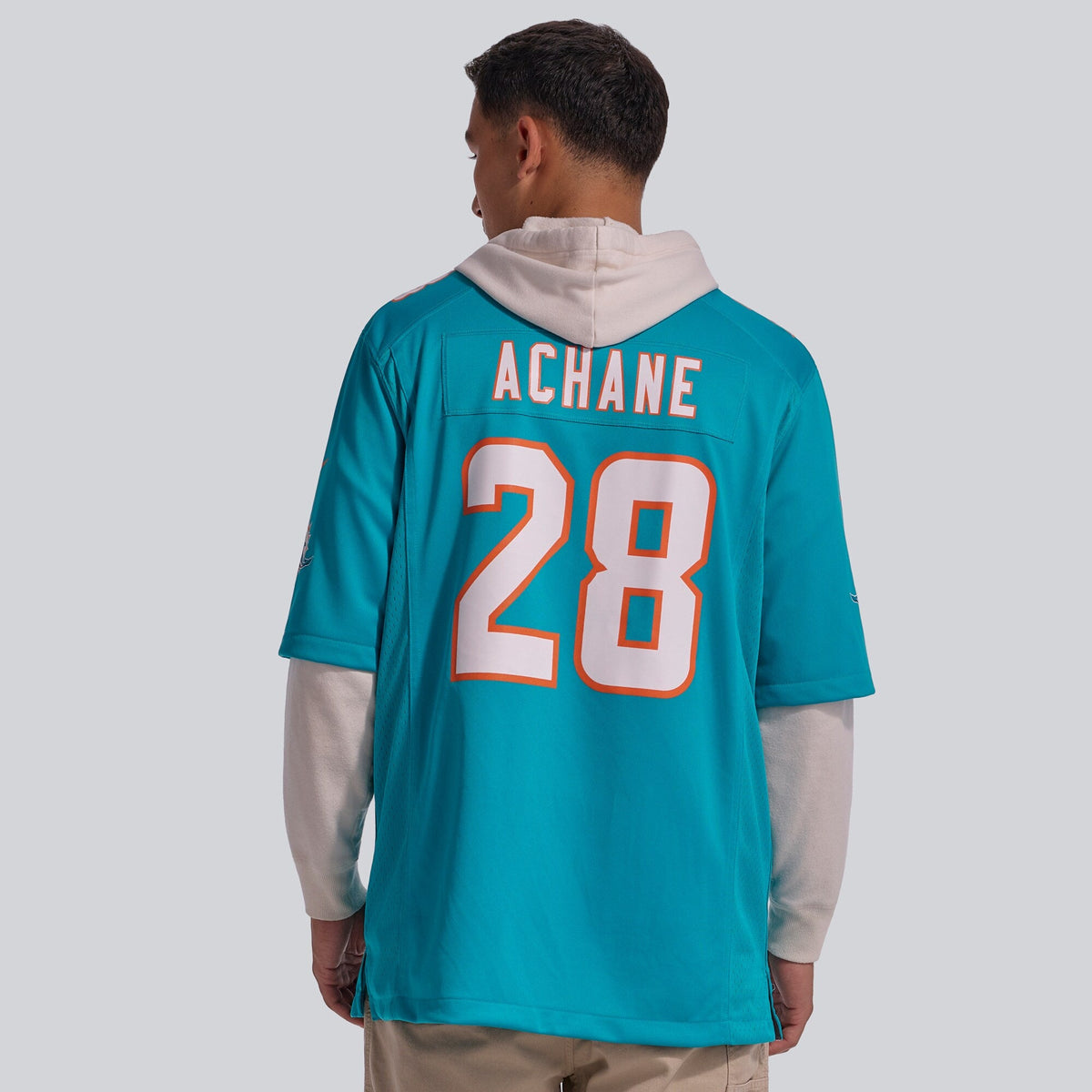 Miami Dolphins Devon Achane Aqua Player Game Jersey product image 4, provided for visual reference and product detail review
