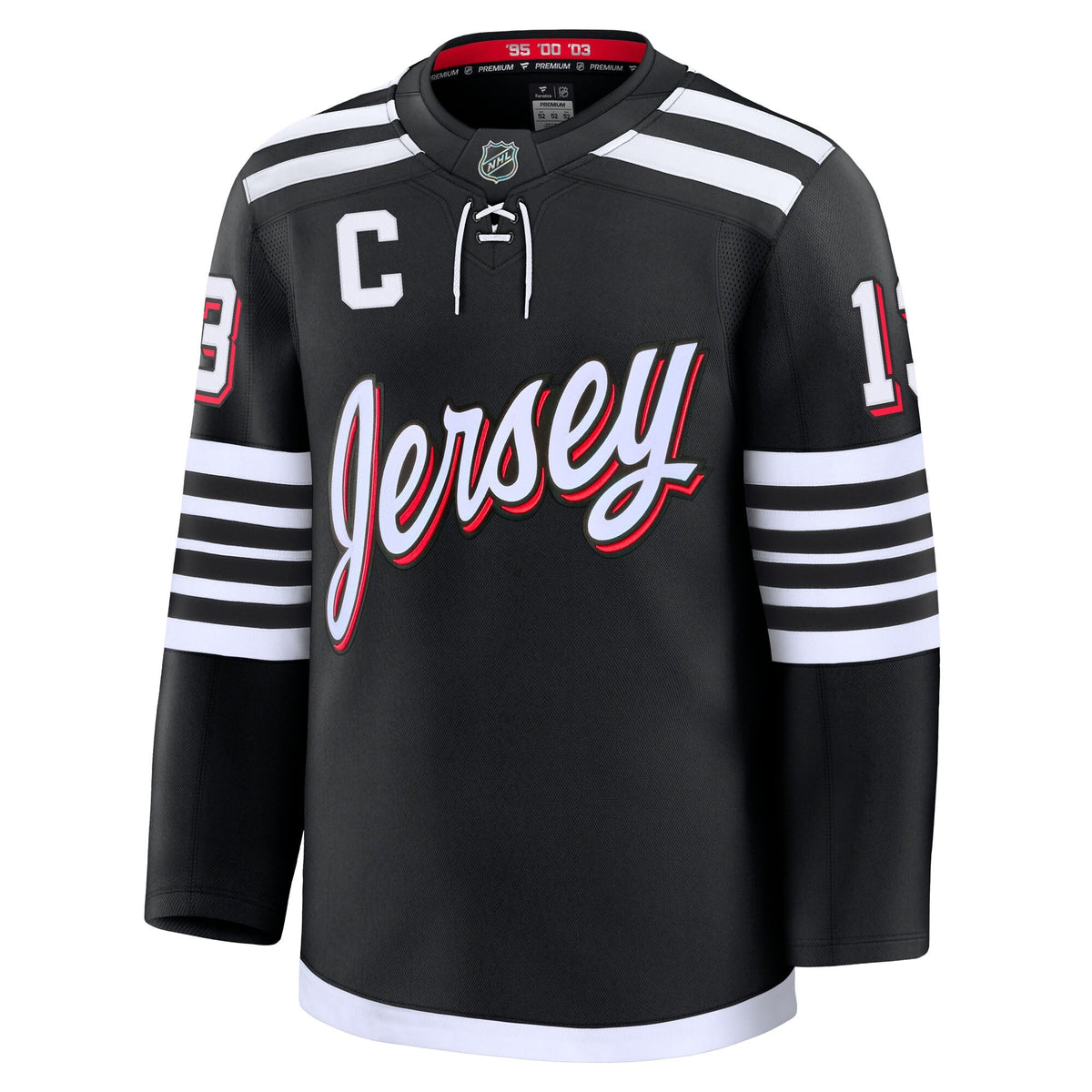 New Jersey Devils Nico Hischier Black Alternate Premium Jersey product image 3, provided for visual reference and product