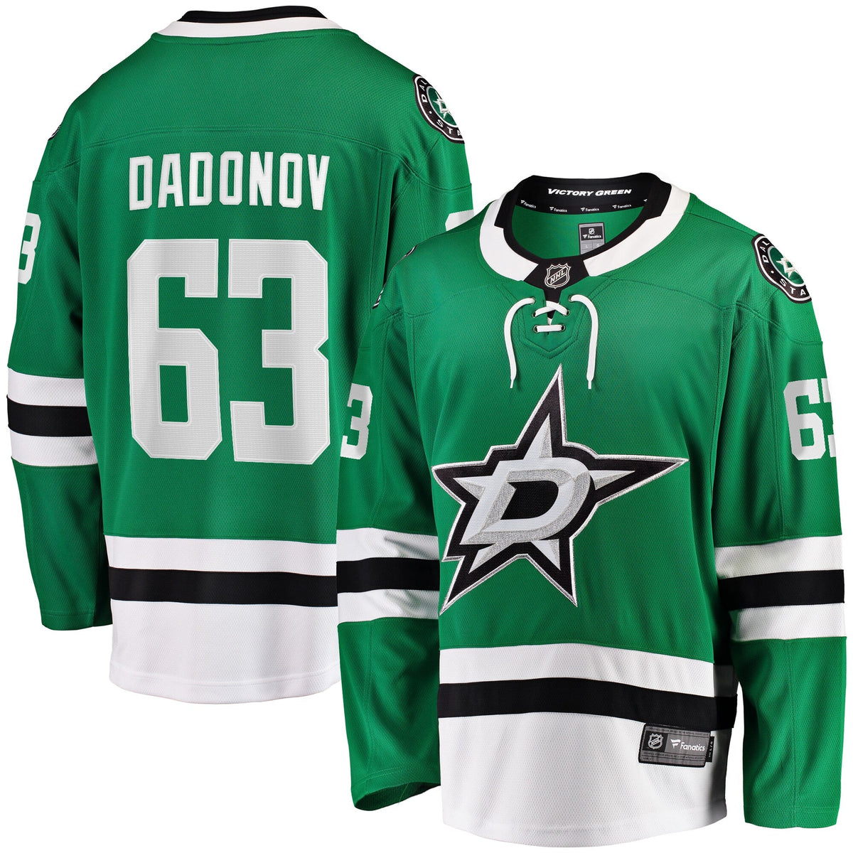Dallas Stars Evgenii Dadonov Green Home Breakaway Jersey product image 2, provided for visual reference and product detail