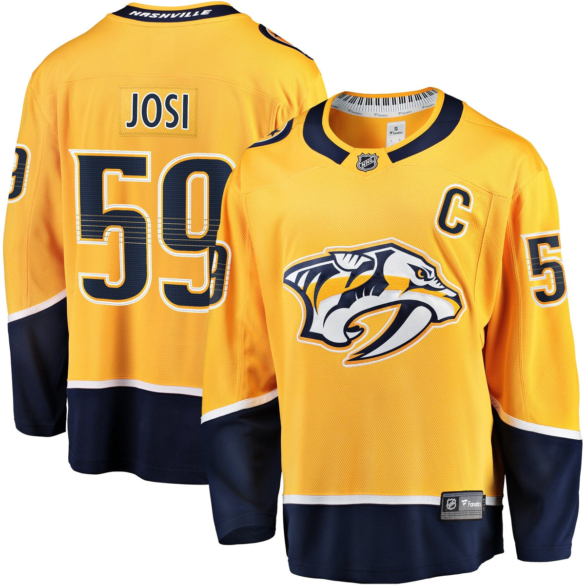 Nashville Predators Roman Josi Gold Home Breakaway Jersey product image 1, provided for visual reference and product detail