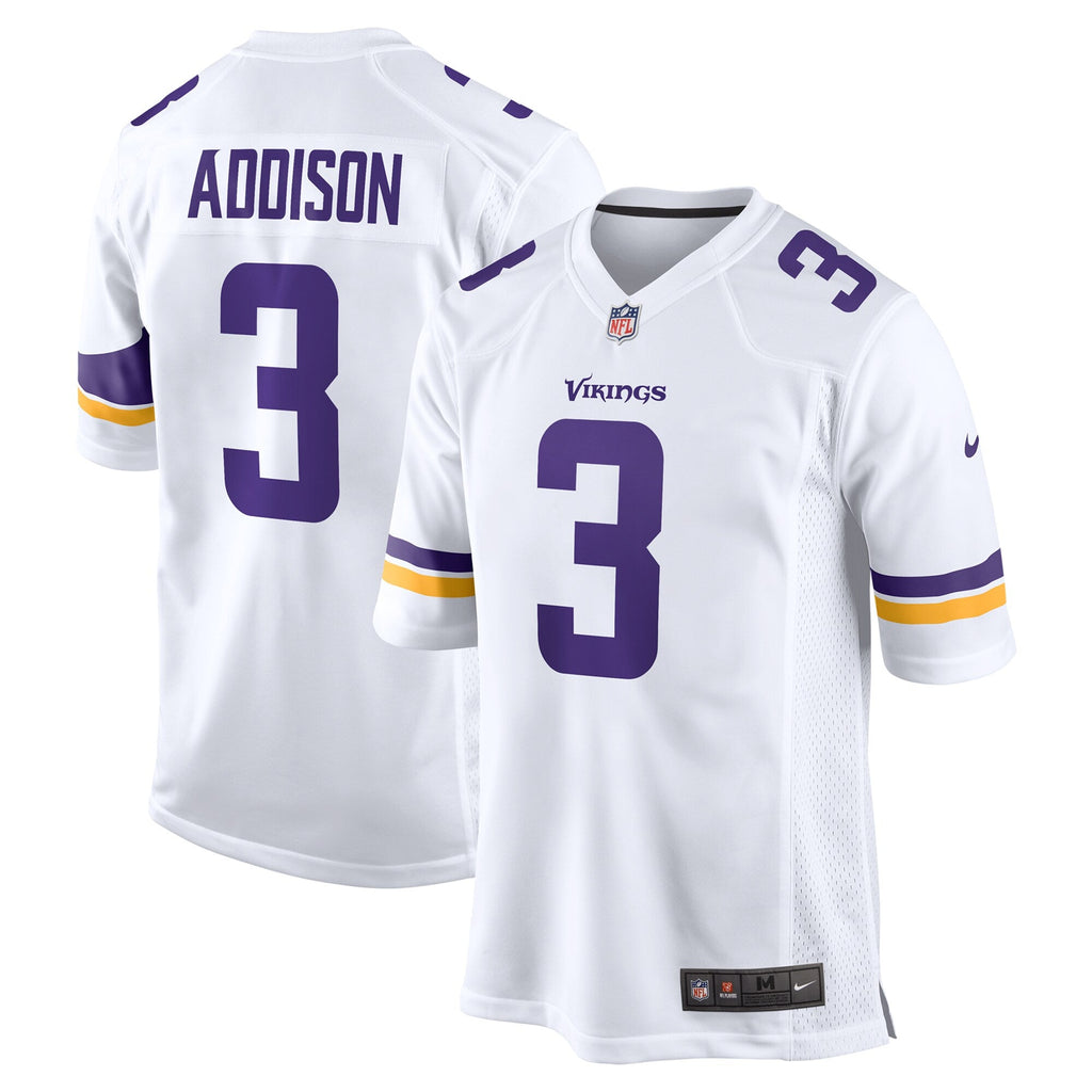Minnesota Vikings Jordan Addison White Away Game Jersey product image 2, provided for visual reference and product detail