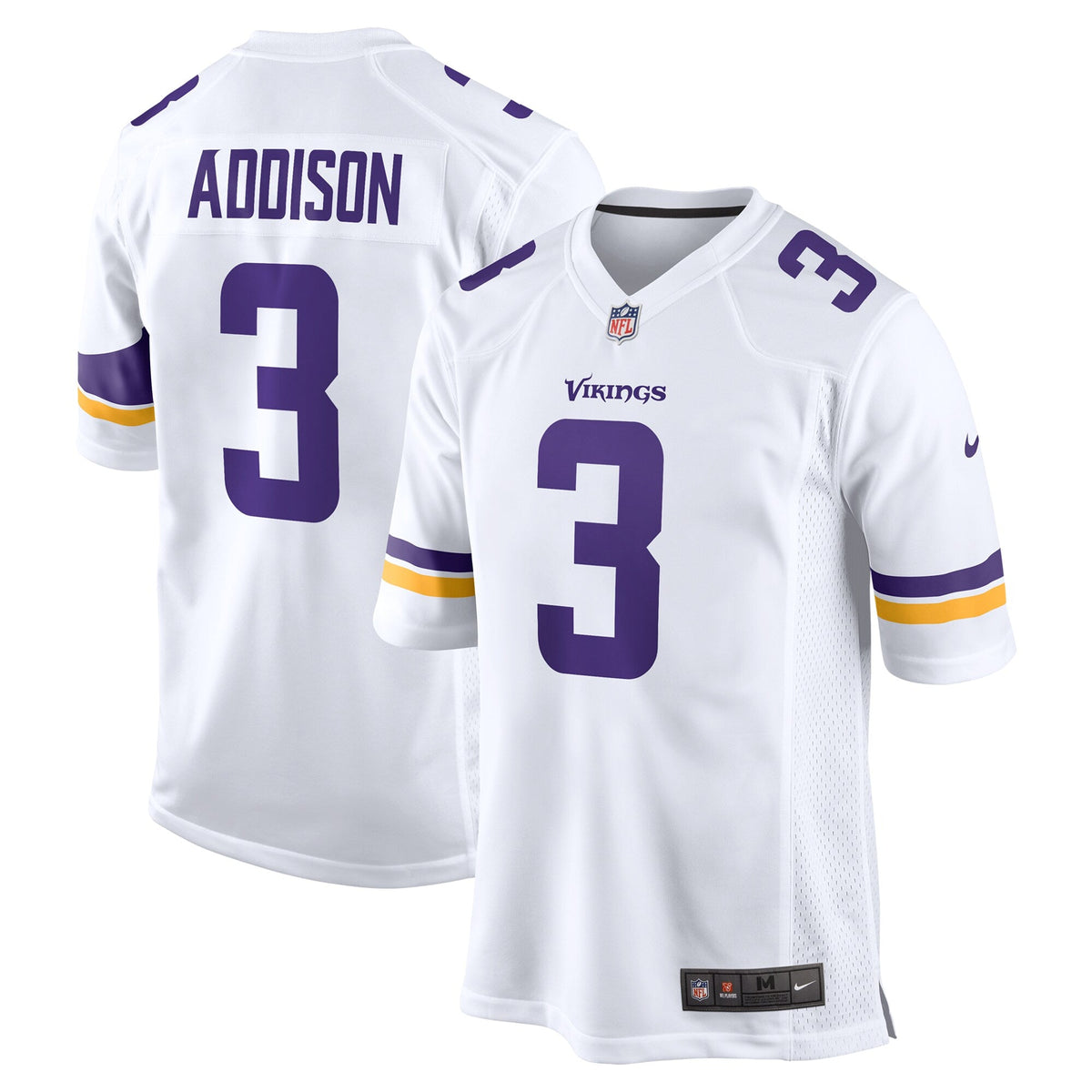 Minnesota Vikings Jordan Addison White Away Game Jersey product image 2, provided for visual reference and product detail