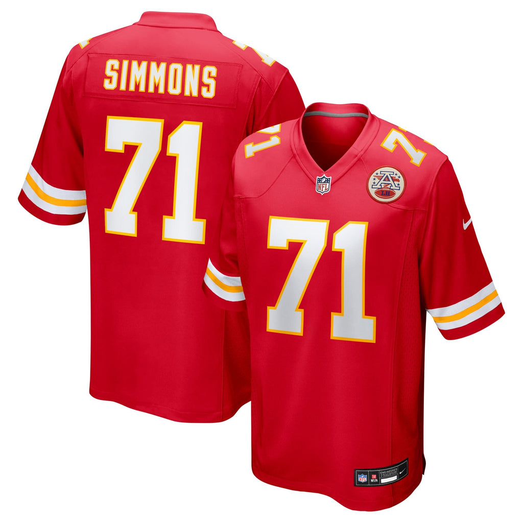 Kansas City Chiefs Josh Simmons Red Game Jersey product image 1, provided for visual reference and product detail review