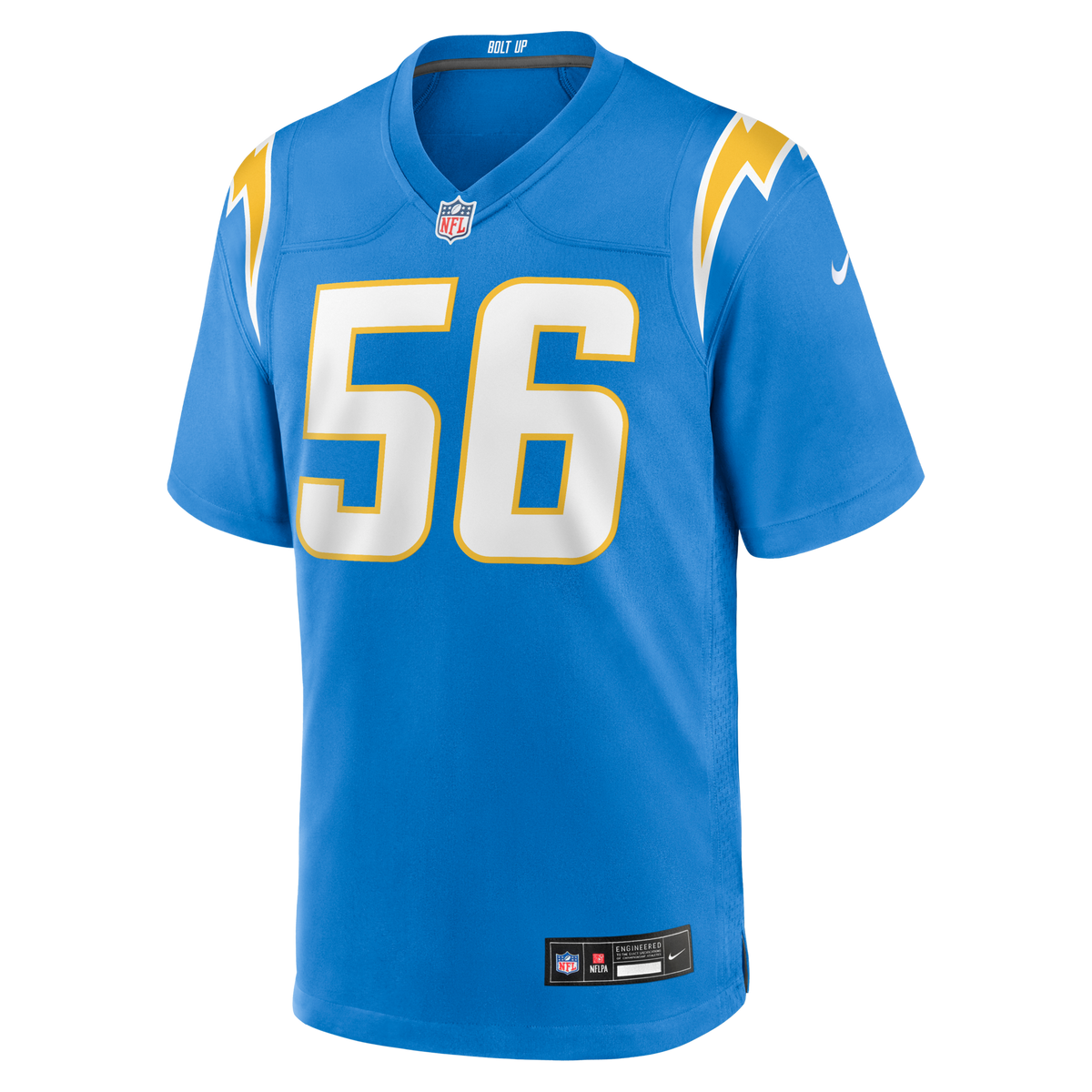 Los Angeles Chargers Kanai Mauga Powder Blue Team Game Jersey product image 2, provided for visual reference and product