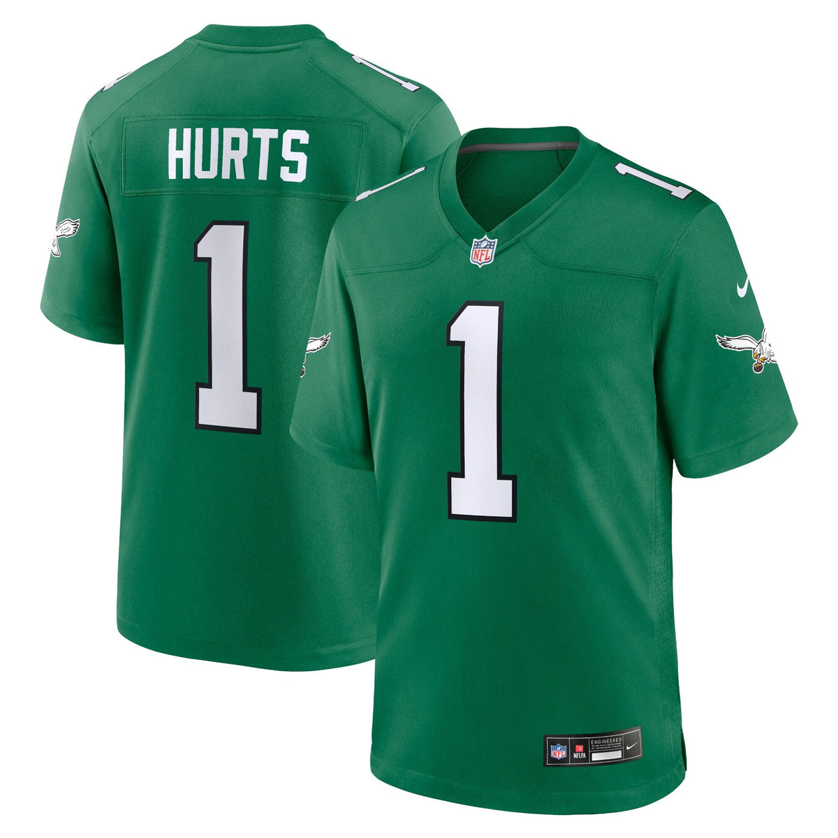 Philadelphia Eagles Jalen Hurts Kelly Green Alternate Game Player Jersey product image 1, provided for visual reference and