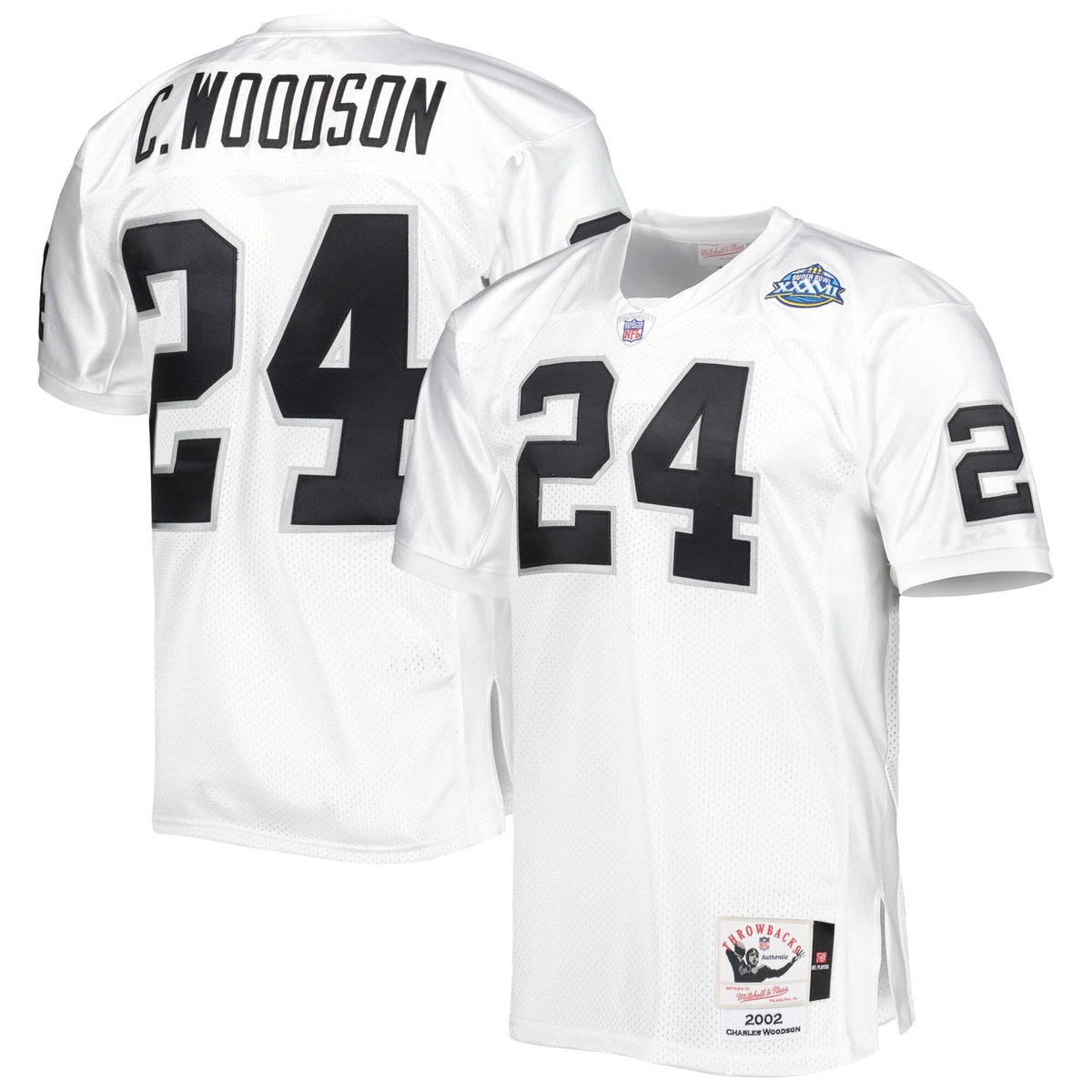 Las Vegas Raiders 2002 Charles Woodson White Authentic Throwback Retired Player Jersey product image 1, provided for visual