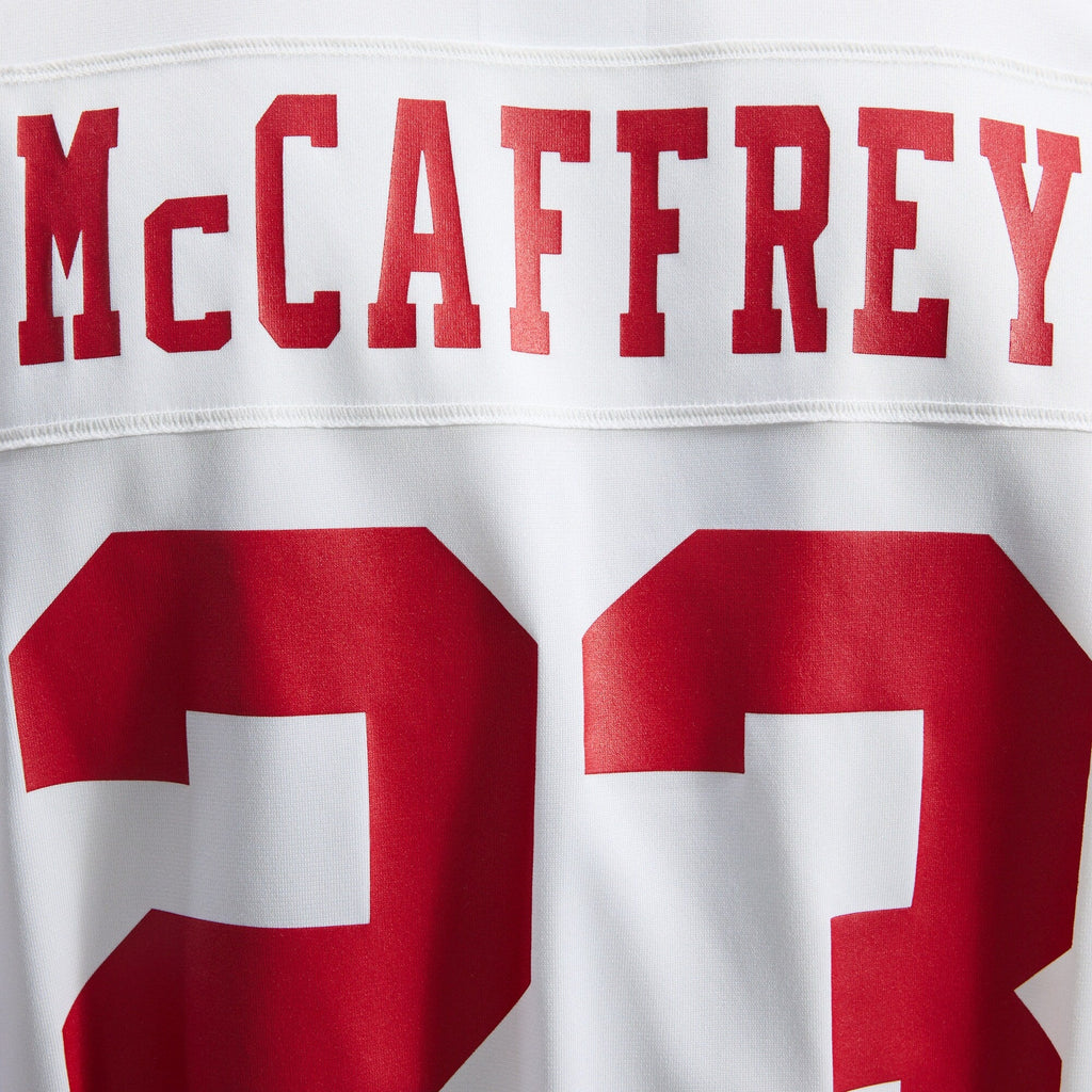 San Francisco 49ers Christian McCaffrey White Game Player Jersey product image 10, provided for visual reference and product