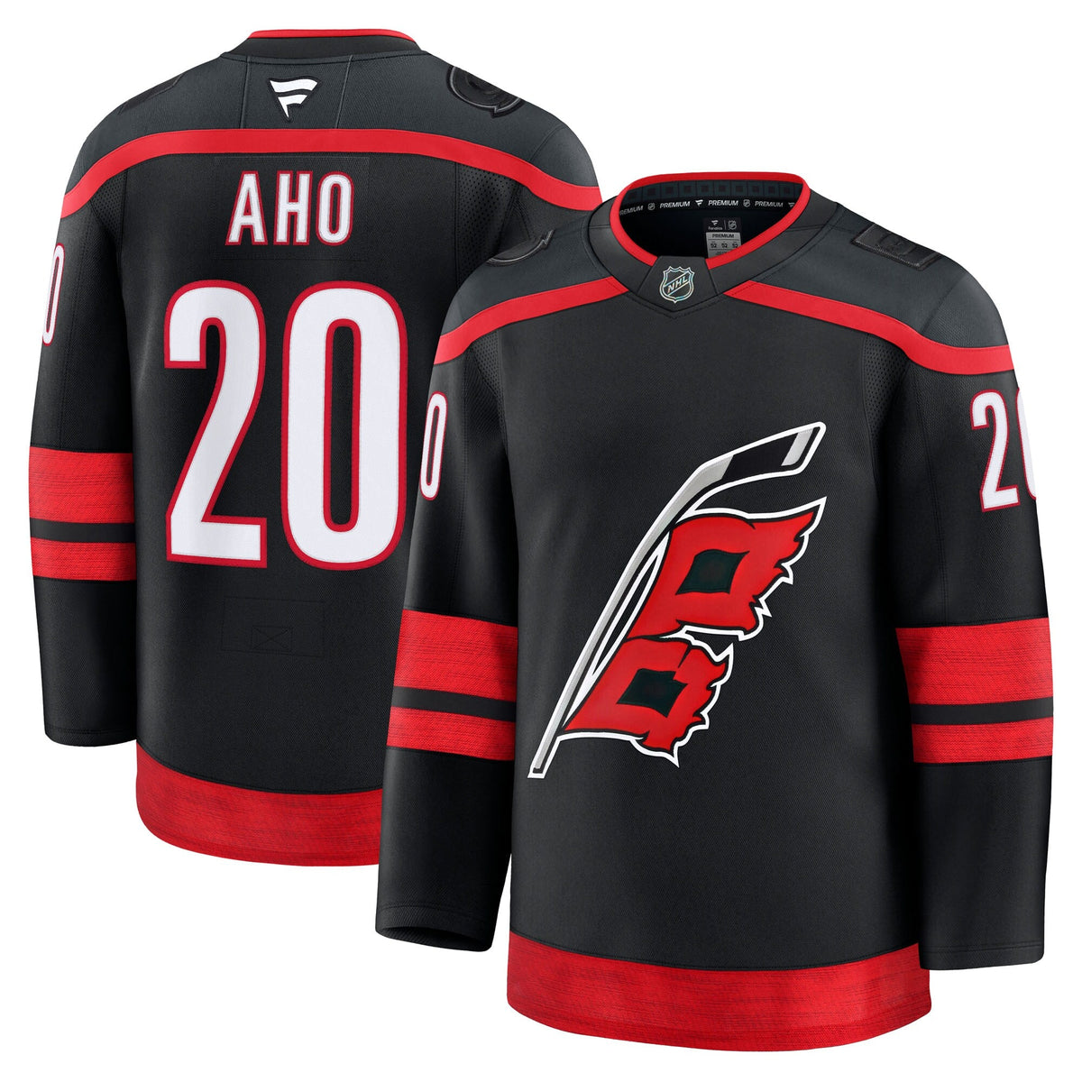 Carolina Hurricanes Sebastian Aho Black Home Premium Jersey product image 1, provided for visual reference and product